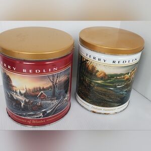 Lot Of 2 Terry Redlin Popcorn Tins Indian Summer Pleasures Of Winter Horses Deer